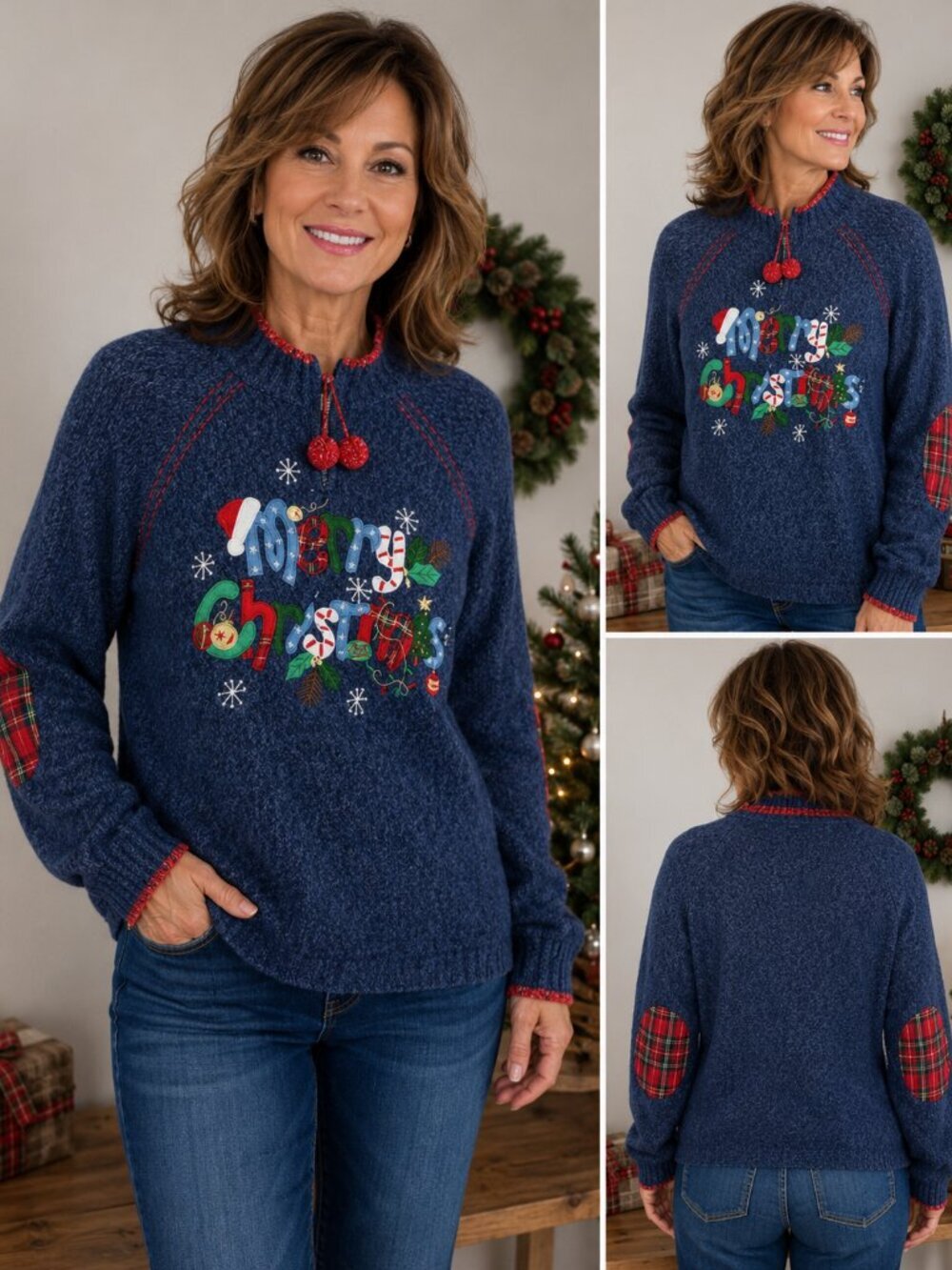 Vintage Tiara International Christmas Sweater Blue Holiday Small